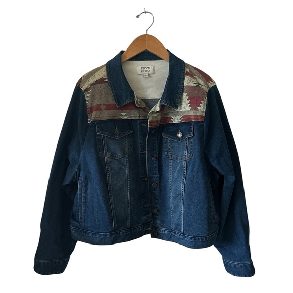 Like New! Frye & Co. Southwestern Aztec Blue Denim Jacket sz 3X - Picture 1 of 17